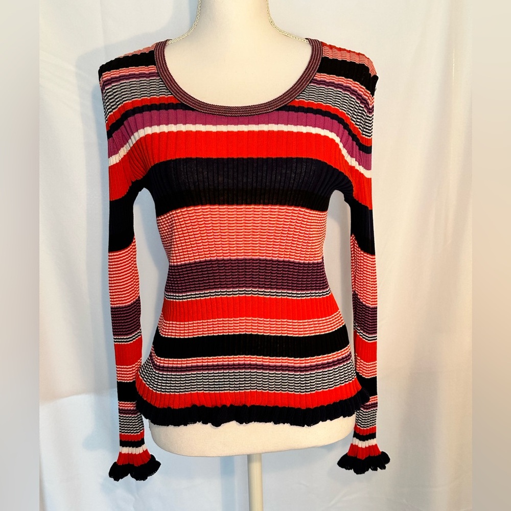 Hugo Boss Red and Black Striped Crew Neck Sweater NWT